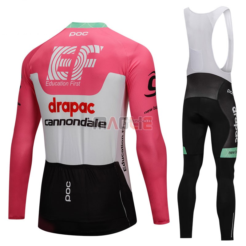 Maglia Cannondale Drapac Manica Lunga 2018 Bianco e Rosa